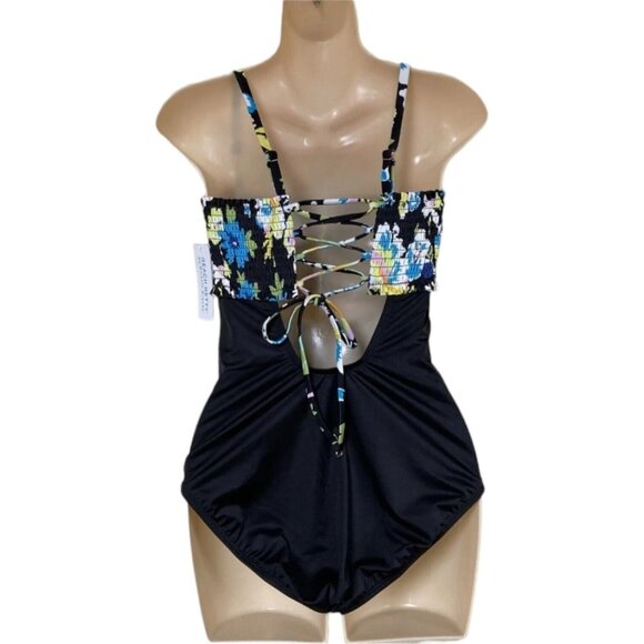 Beach Betty Miracle Brand One Piece Swimsuit Size Medium Cut-Out Smock Tie Back - Picture 5 of 7